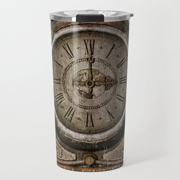 Brown Grunge Vintage Steampunk Clock Travel Mug