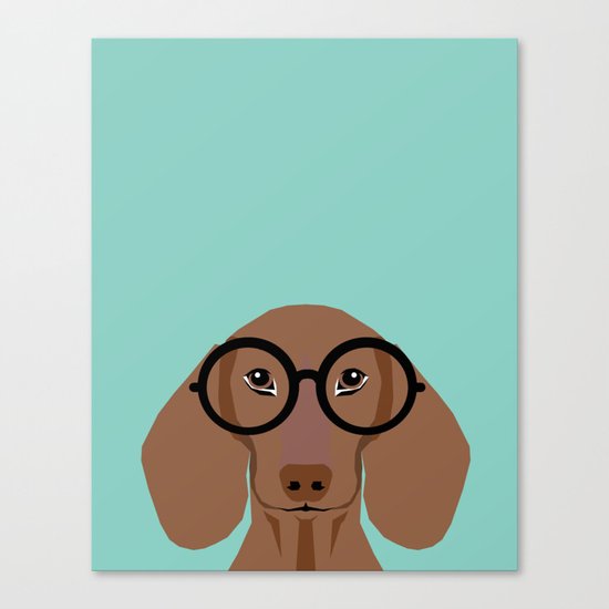 Remy - Daschund with Fashion glasses, hipster glasses, hipster dog, doxie, Canvas Print