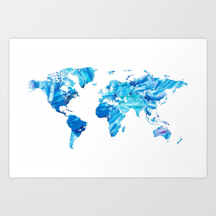 Abstract Blue World Map Painting Art Print By Tmarchev Society6