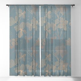 Copper Art Deco Flowers on Emerald  Sheer Curtain