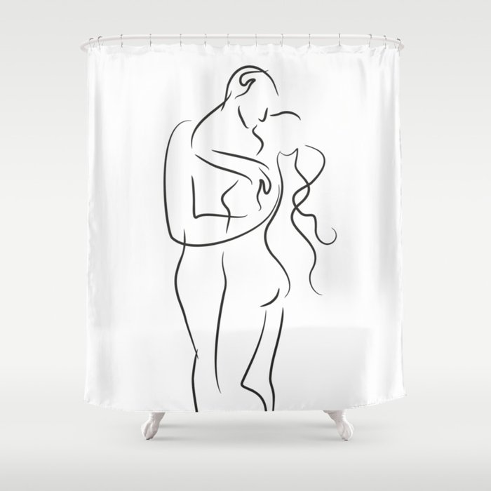 Elegant Figures Kissing Man And Woman Romantic Kiss Sketch Shower Curtain By Siret Society6