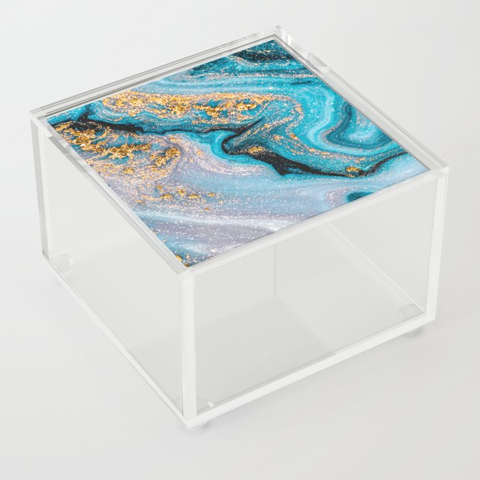 Blue and Gold Glitter Marble, Modern Marble Print, Luxury Geometric Art, Minimal Scandinavian Abstract Pattern Acrylic Box