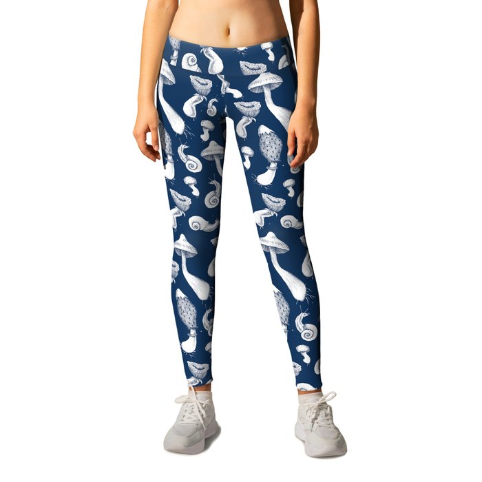 Ink Mushrooms - navy Leggings