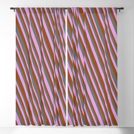 [ Thumbnail: Dim Gray, Plum & Brown Colored Stripes Pattern Blackout Curtain ]