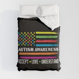 Autism Awareness Patriotic American Flag Duvet Cover