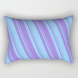 [ Thumbnail: Light Sky Blue & Purple Colored Striped/Lined Pattern Rectangular Pillow ]