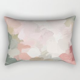 Time to Bloom - Forest Green Fuchsia Blush Pink Abstract Flower Spring Painting Art Rectangular Pillow