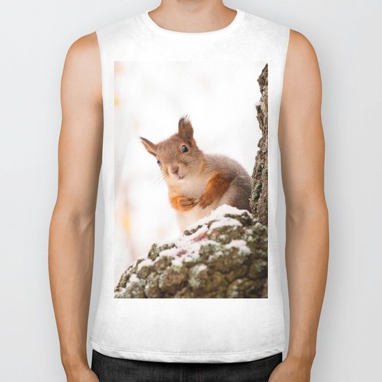 Squirrel in first snow Biker Tank
