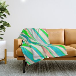 [ Thumbnail: Lime, Dark Turquoise, Dark Salmon, Beige, and Light Gray Colored Stripes/Lines Pattern Throw Blanket ]