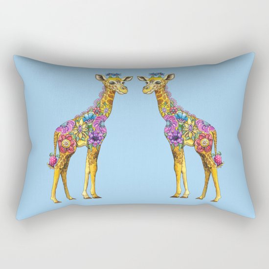 Geraldine the Geniunely Nice Giraffe Blue Rectangular Pillow