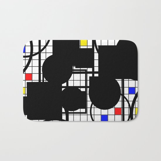 Colour Relationships - Black, white, red, yellow, blue, geometric abstract artwork Bath Mat