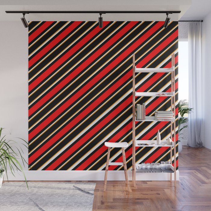 TEAM COLORS 1…Black red orange white diagonal stripe Wall Mural
