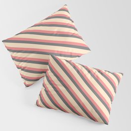 [ Thumbnail: Light Coral, Dim Grey, and Bisque Colored Stripes Pattern Pillow Sham ]