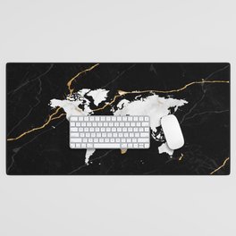 Black and White Agate Marble World Map (ix 2021) Desk Mat