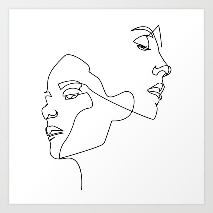 Line Art Abstract Continuous Line Drawing of Set Faces And Hairstyle Line  art Valentines Day Gifts Art Print by Modern Art Creative | Society6