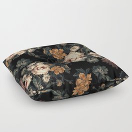 Midnight Garden XIV Floor Pillow | Tropical, Leaf, Botanic, Flowers, Nightgarden, Midnight, Pattern, Rose, Leaves, Curated 