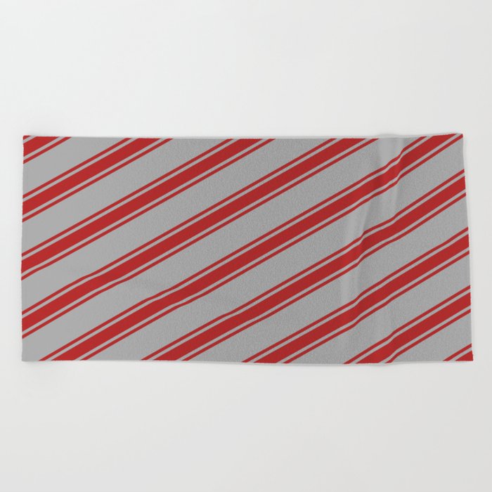 Dark Gray & Red Colored Lined/Striped Pattern Beach Towel