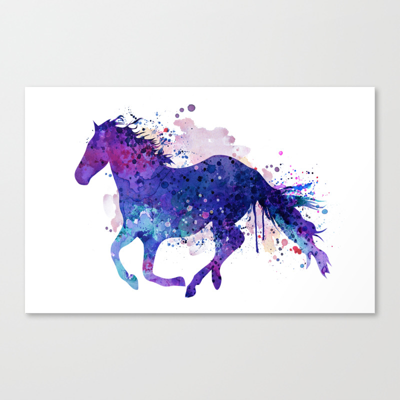 Running Horse Watercolor Silhouette Canvas Print By Marianvoicu