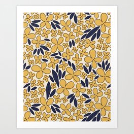 Four-leaf Flower Pattern / Yellow & Blue Art Print