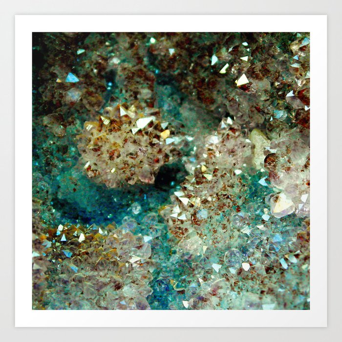 SPARKLING GOLD AND TURQUOISE CRYSTAL Art Print