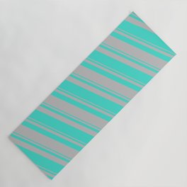 [ Thumbnail: Turquoise and Grey Colored Stripes/Lines Pattern Yoga Mat ]