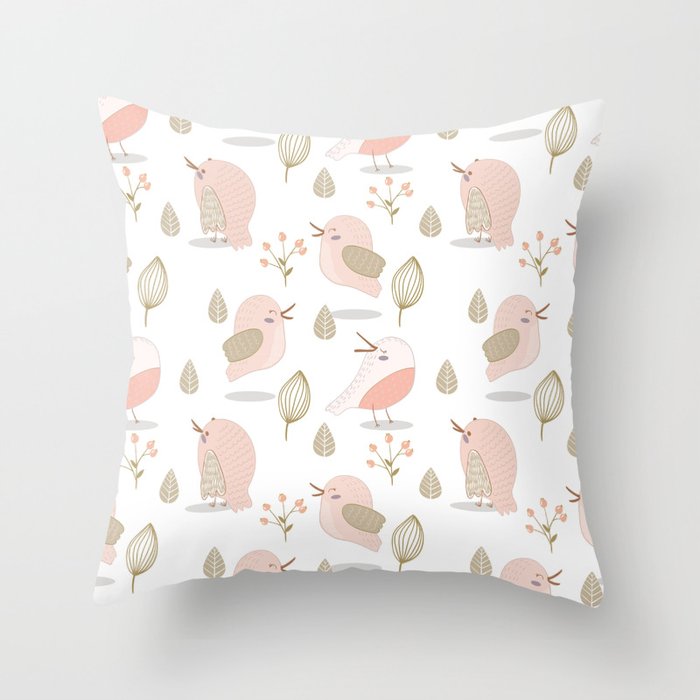 Birds - cute pink birdies  Throw Pillow