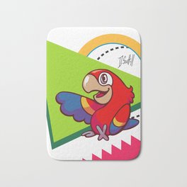 Parrot Pal Bath Mat | Cover, 90S, Drawing, Digital, Graphic, Cartoon, Parrot, Macaw, Retro, Illustration 