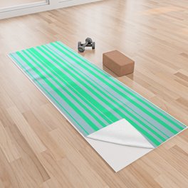 [ Thumbnail: Green & Light Blue Colored Striped Pattern Yoga Towel ]