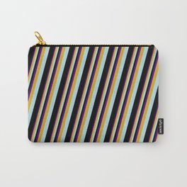 [ Thumbnail: Indigo, Goldenrod, Powder Blue & Black Colored Lines Pattern Carry-All Pouch ]