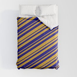 [ Thumbnail: Goldenrod & Dark Blue Colored Lined/Striped Pattern Comforter ]