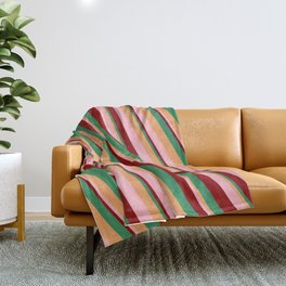 [ Thumbnail: Brown, Light Pink, Dark Red, and Sea Green Colored Lines/Stripes Pattern Throw Blanket ]