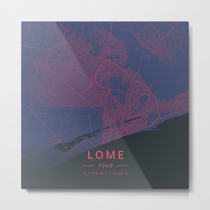 Lome, Togo - Neon Metal Print