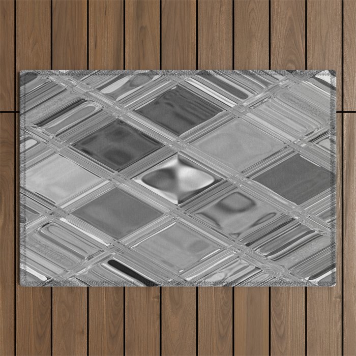 Modern Tile Mosaic Macro Black White Gray Outdoor Rug
