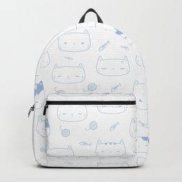 Pale Blue Doodle Kitten Faces Pattern Backpack