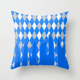 Blue Silver Plaid Dripping Collection Throw Pillow