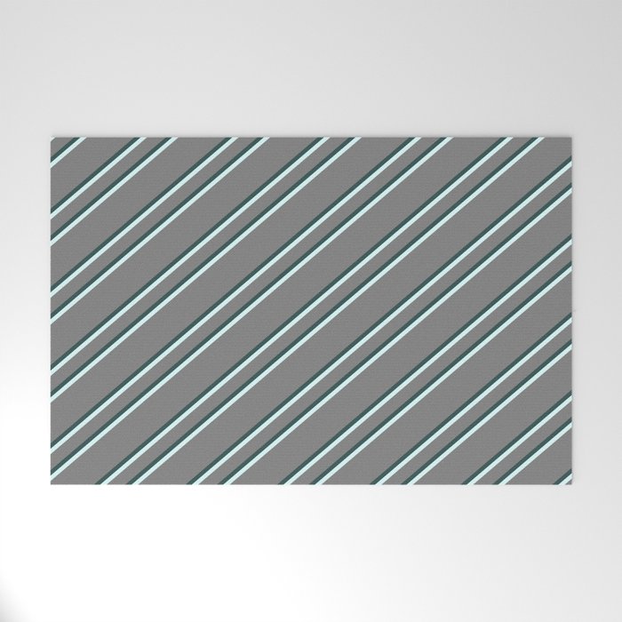 Gray, Dark Slate Gray, and Light Cyan Colored Striped/Lined Pattern Welcome Mat