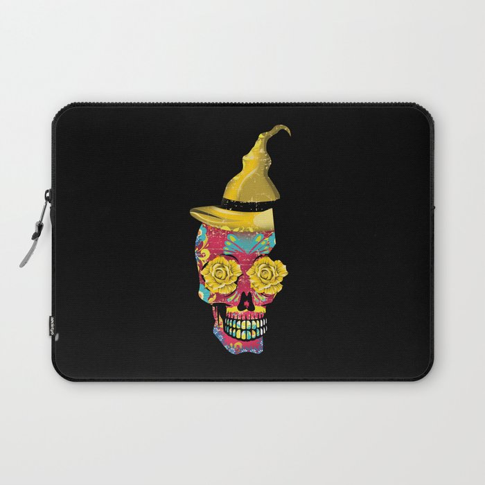 Halloween Floral Sugar Skull Muertos Day Of Dead Laptop Sleeve