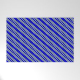 [ Thumbnail: Blue and Light Slate Gray Colored Stripes Pattern Welcome Mat ]