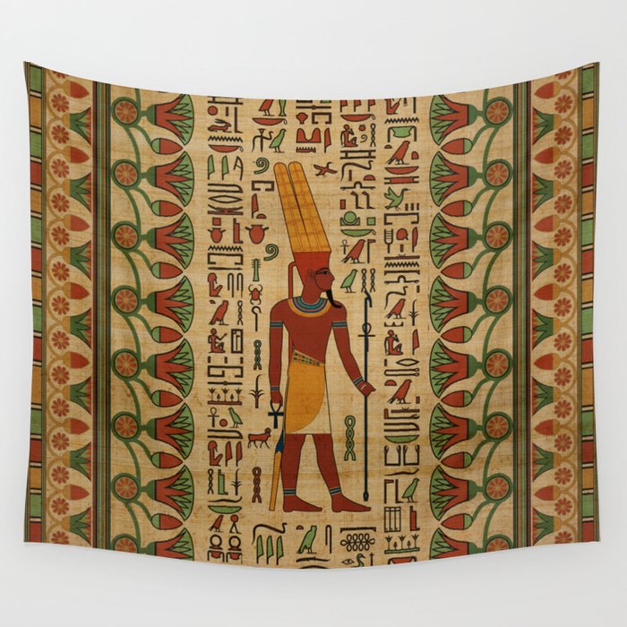 Egyptian Amun Ra - Amun Re Ornament on papyrus Wall Tapestry