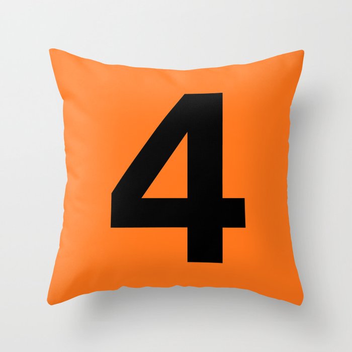 Number 4 (Black & Orange) Throw Pillow