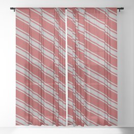 [ Thumbnail: Brown & Dark Gray Colored Lined/Striped Pattern Sheer Curtain ]
