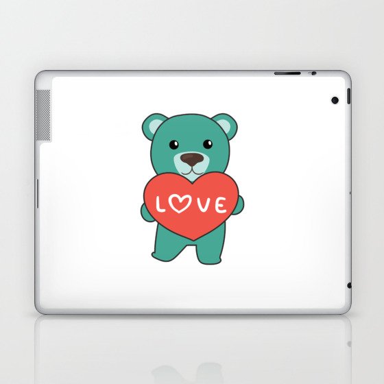 Valentine's Day Bear Cute Animals With Hearts Laptop & iPad Skin