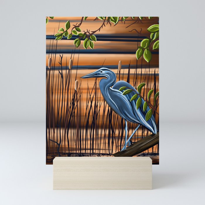 Blue Heron in Marsh Mini Art Print
