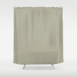 [ Thumbnail: Light Sea Green, Brown & Light Pink Colored Lined/Striped Pattern Shower Curtain ]