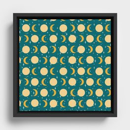 Moon Phases Pattern | Teal and Gold Framed Canvas