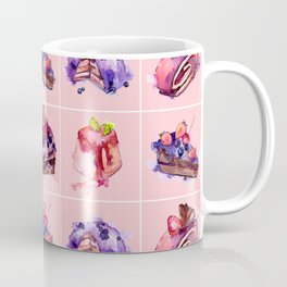 WATERCOLOR CAKES AND DESSERTS CHECKERBOARD PATTERN IN PINK AND PURPLE Mug