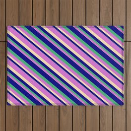 [ Thumbnail: Blue, Sea Green, Orchid, and Beige Colored Striped/Lined Pattern Outdoor Rug ]