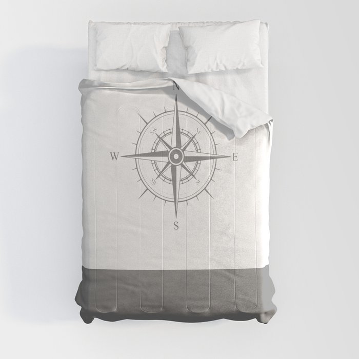 Vintage Nautical Compass - Gray & White Comforter