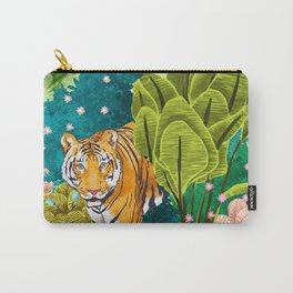 Jungle Tiger | Modern Bohemian Colorful Forest | Tropical Botanical Nature Watercolor Painting Carry-All Pouch