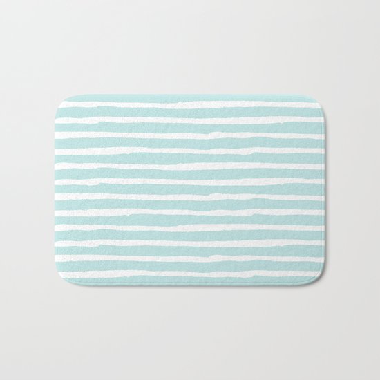 Elegant Stripes Succulent Blue and White Bath Mat